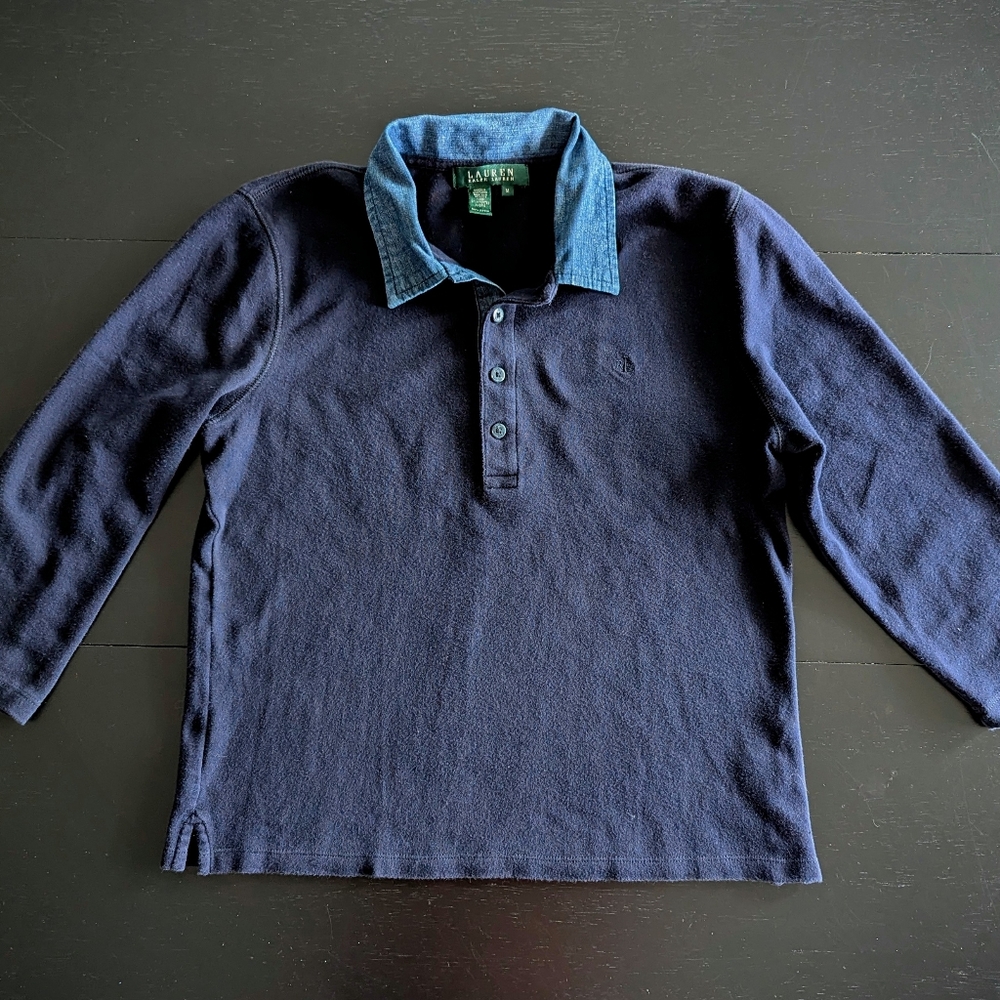 Vintage Ralph Lauren Navy and Denim  Collared Long Sleeve Shirt